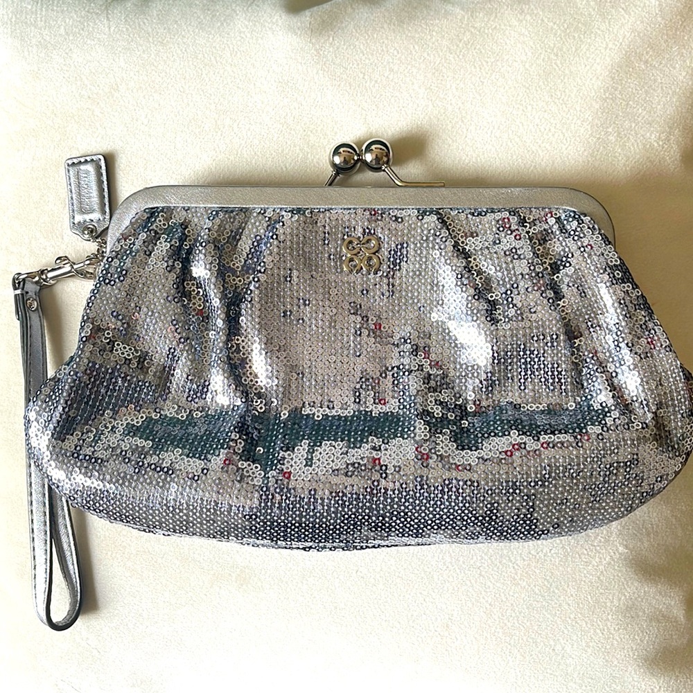 Coach Julia Sequin Wristlet Clutch Bag - Silver